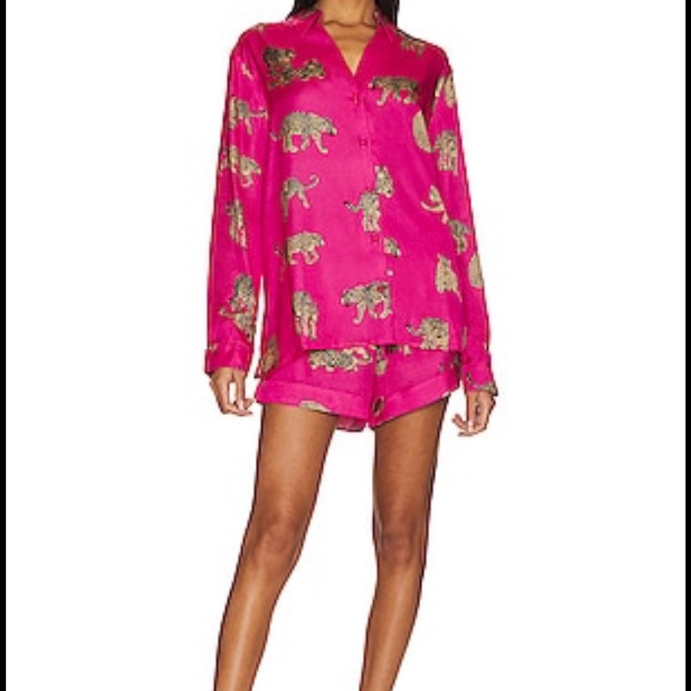 Show Me Your MuMu Early Riser PJ Set in Fushia Feline Fine Silky